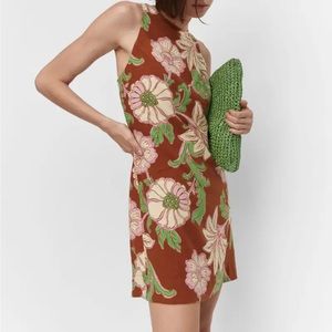 Mango floral linen mini dress with open back